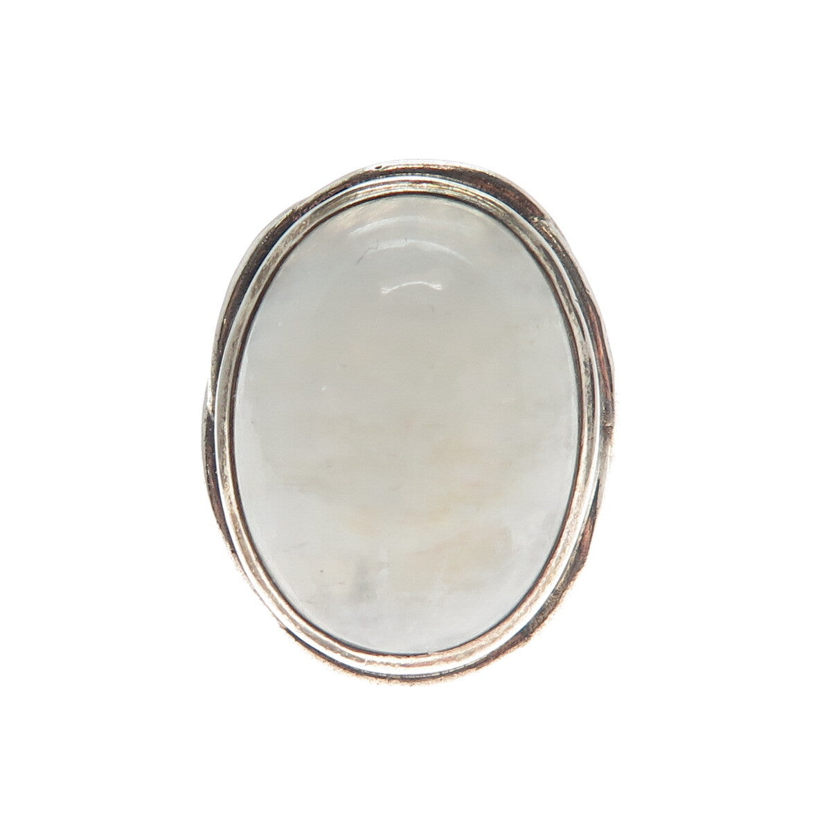 925 Sterling Silver Vintage Real Moonstone Modernist Wavy Oxidized Ring Size 8