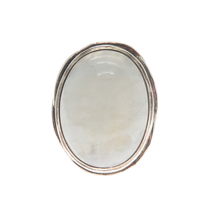 925 Sterling Silver Vintage Real Moonstone Modernist Wavy Oxidized Ring Size 8