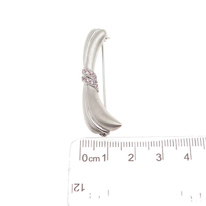 925 Sterling Silver Real Round-Cut Pink Sapphire Modernist Bow Pin Brooch