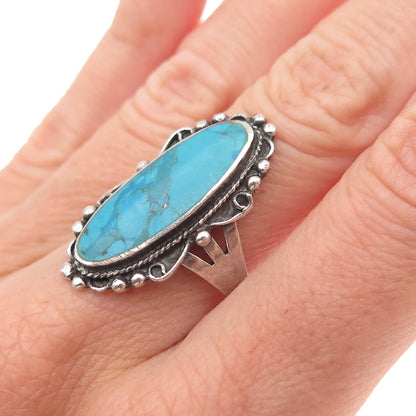 925 Sterling Silver Vintage Real Bisbee Turquoise Oxidized Ring Size 7