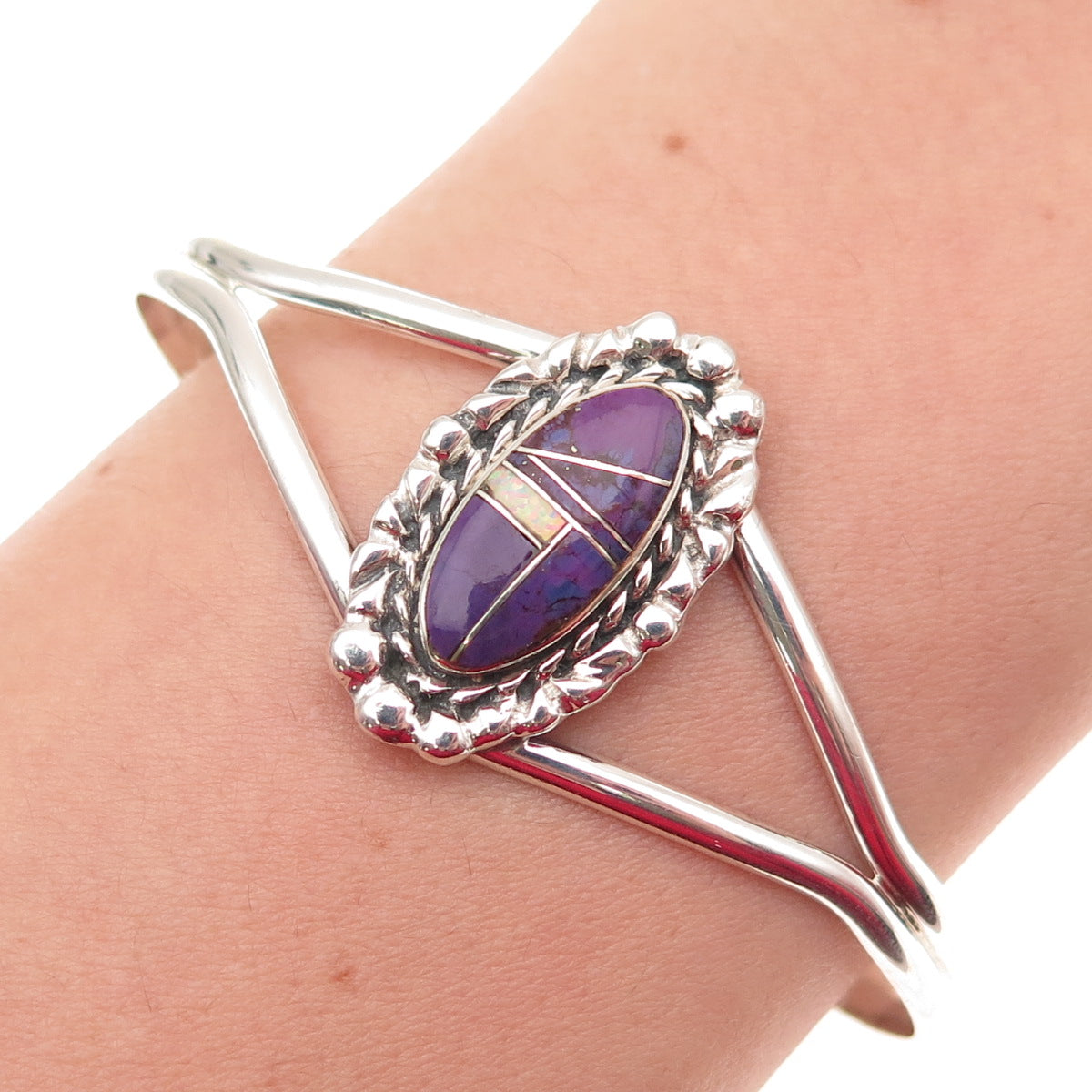 Steven Tiffany Paiute Old Pawn 925 Sterling Sugilite Opal Adjustable Bracelet 6"