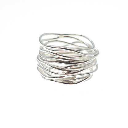 925 Sterling Silver Vintage Modernist Nest Ring Size 5.5