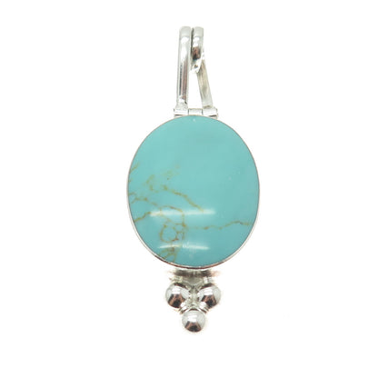 925 Sterling Silver Vintage Real Turquoise Gemstone Slide Pendant