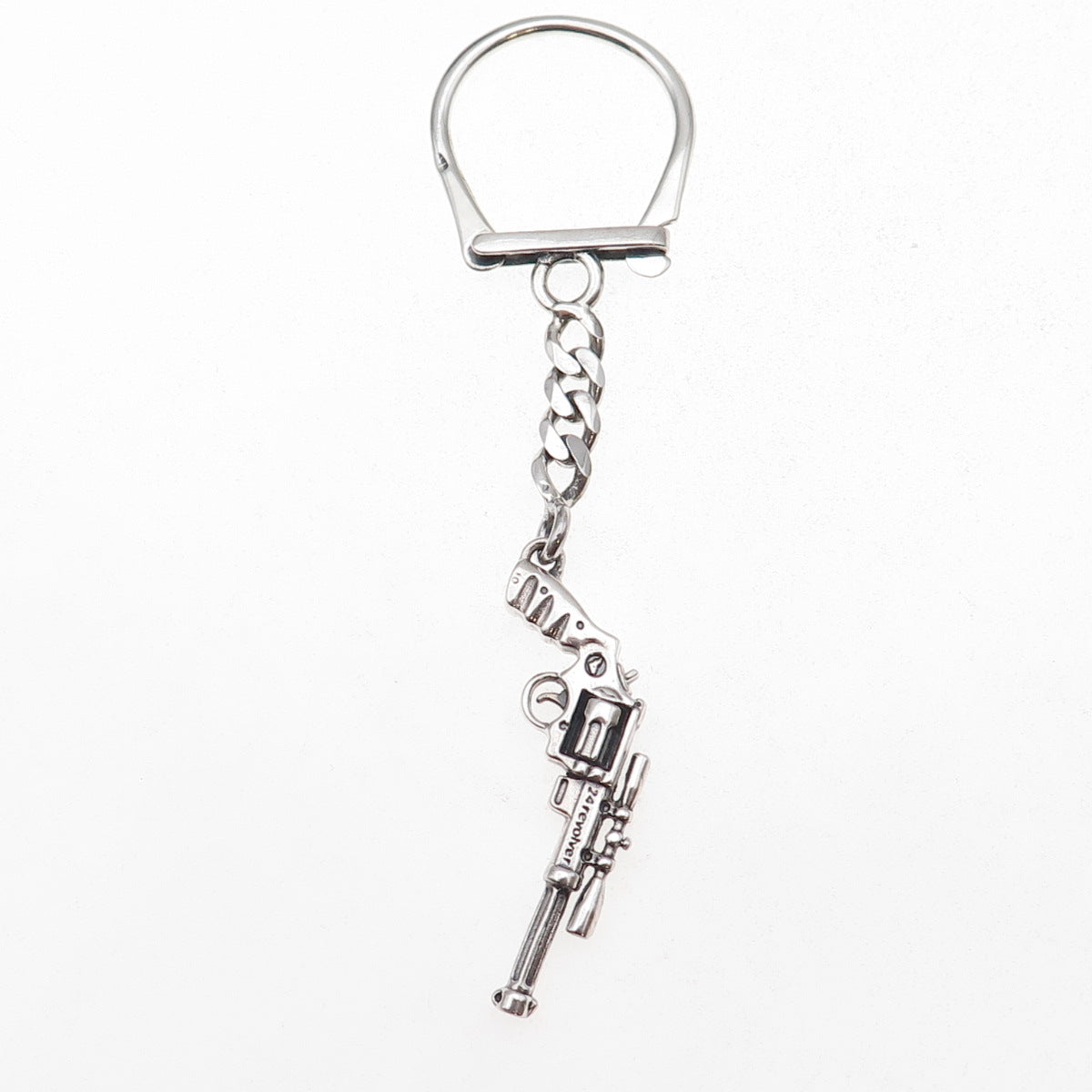 925 Sterling Silver Vintage Revolver Key Fob Chain