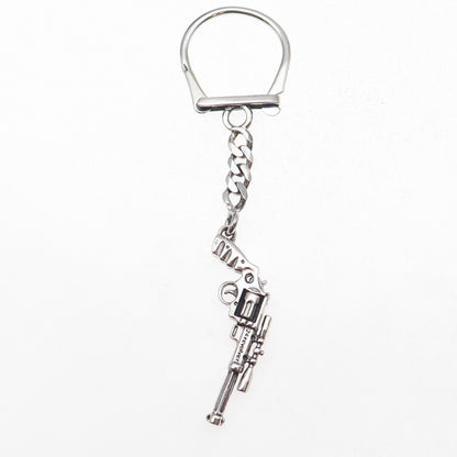 925 Sterling Silver Vintage Revolver Key Fob Chain