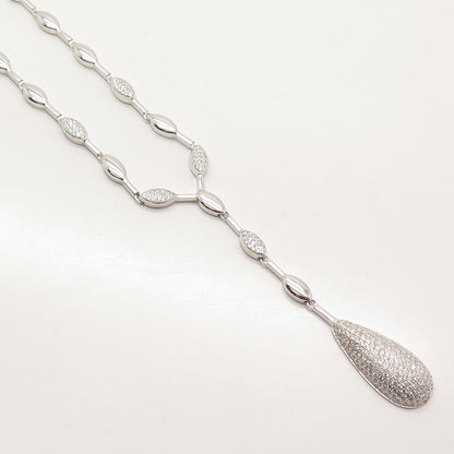 925 Sterling Silver Pave C Z Bowling Pin Chain Necklace 16"