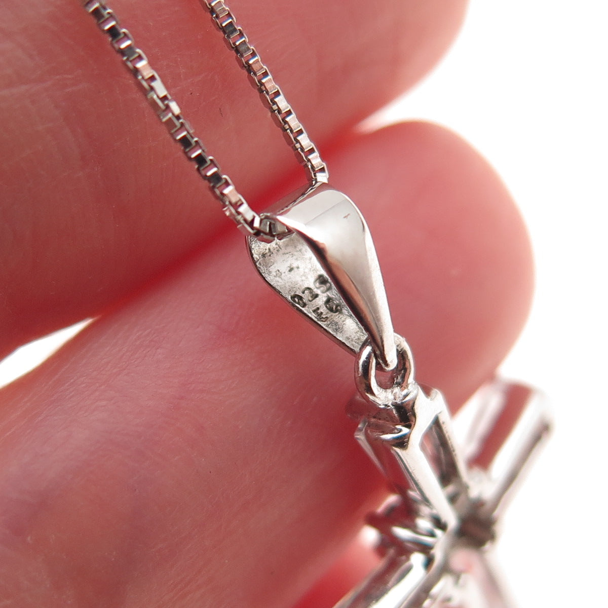 925 Sterling Round & Tapered Baguette-Cut C Z Cross Box Chain Necklace 18"