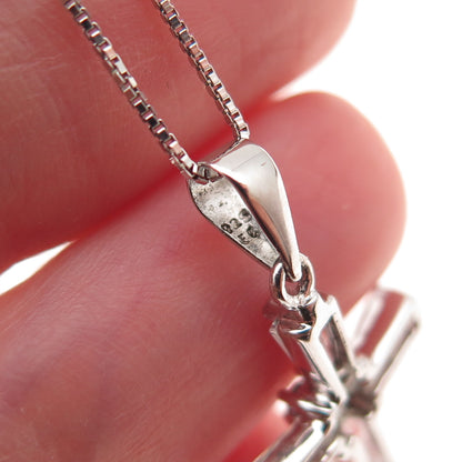 925 Sterling Round & Tapered Baguette-Cut C Z Cross Box Chain Necklace 18"