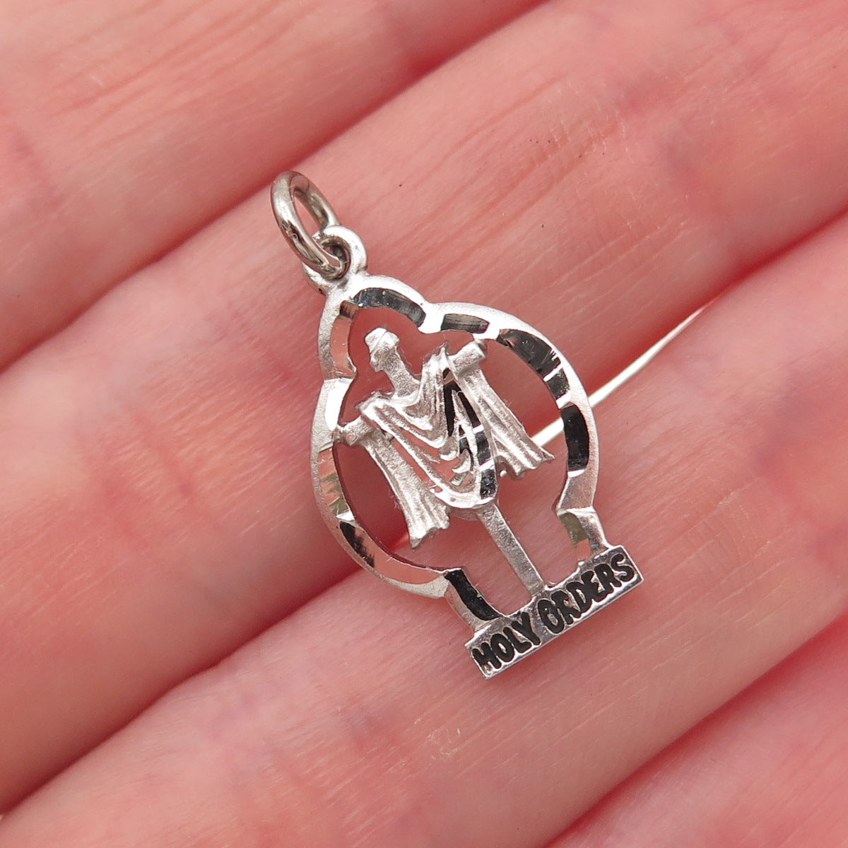 925 Sterling Silver Vintage Cross Holy Orders Mini Charm Pendant