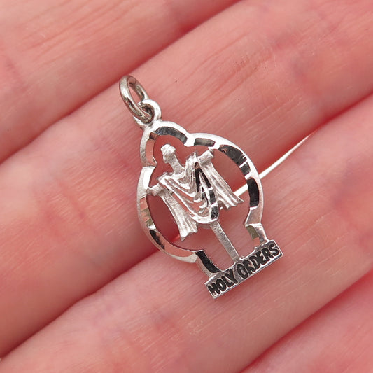 925 Sterling Silver Vintage Cross Holy Orders Mini Charm Pendant