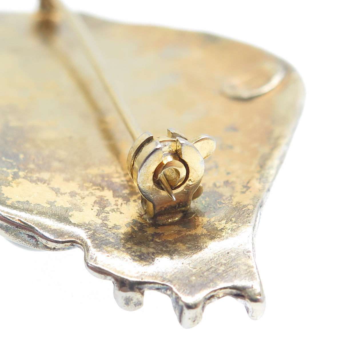 925 Sterling Silver 2-Tone Vintage RW Real Moonstone Modernist Pin Brooch