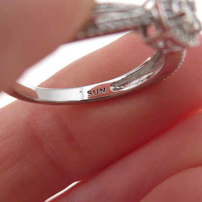 Sun 925 Sterling Silver Real Round-Cut Diamond Engagement Ring Size 7