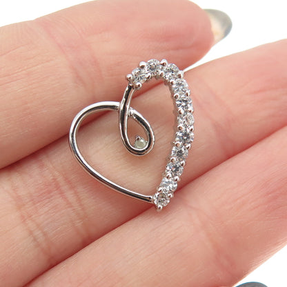 925 Sterling Silver Round-Cut C Z Open Heart Pendant