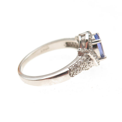 D'Joy 925 Sterling Silver Real Diamond & Tanzanite Ring Size 8
