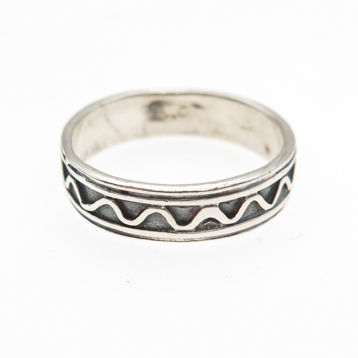 925 Sterling Silver Vintage Zig Zag Oxidized Band Ring Size 7