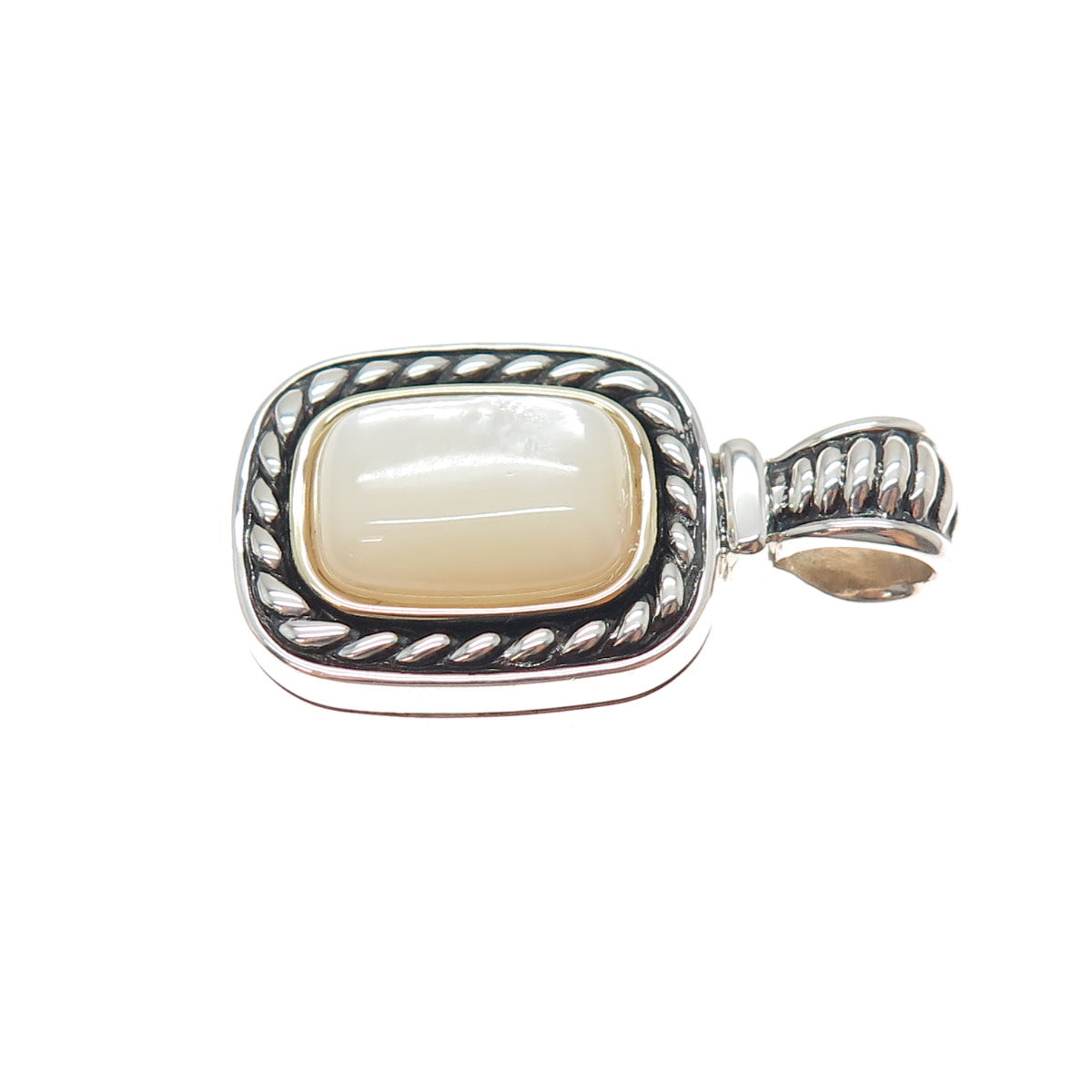 14K Gold 925 Sterling Silver Vintage Real MOP Oxidized Charm Pendant