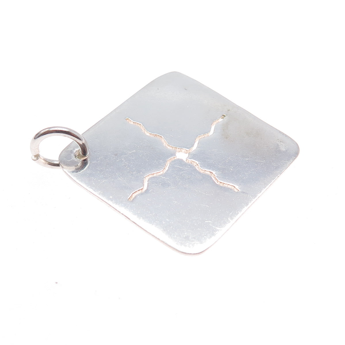 925 Sterling Silver Vintage Modernist X Symbol Charm Pendant