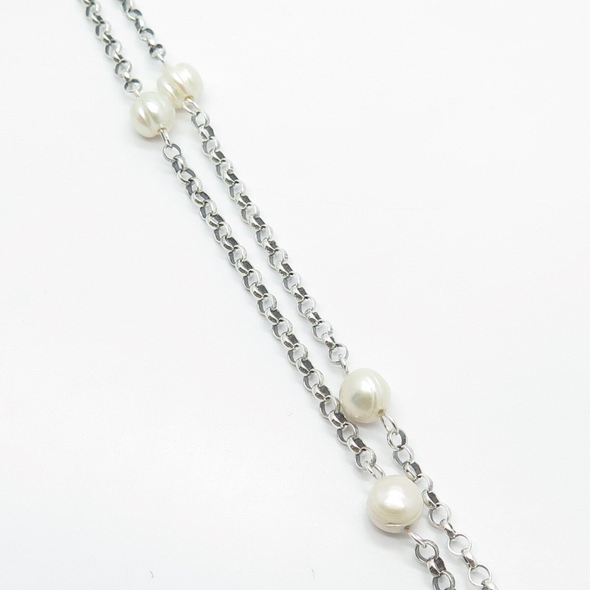 925 Sterling Silver Vintage Robert Lee Morris Pearl & Jasper Chain Necklace 28"