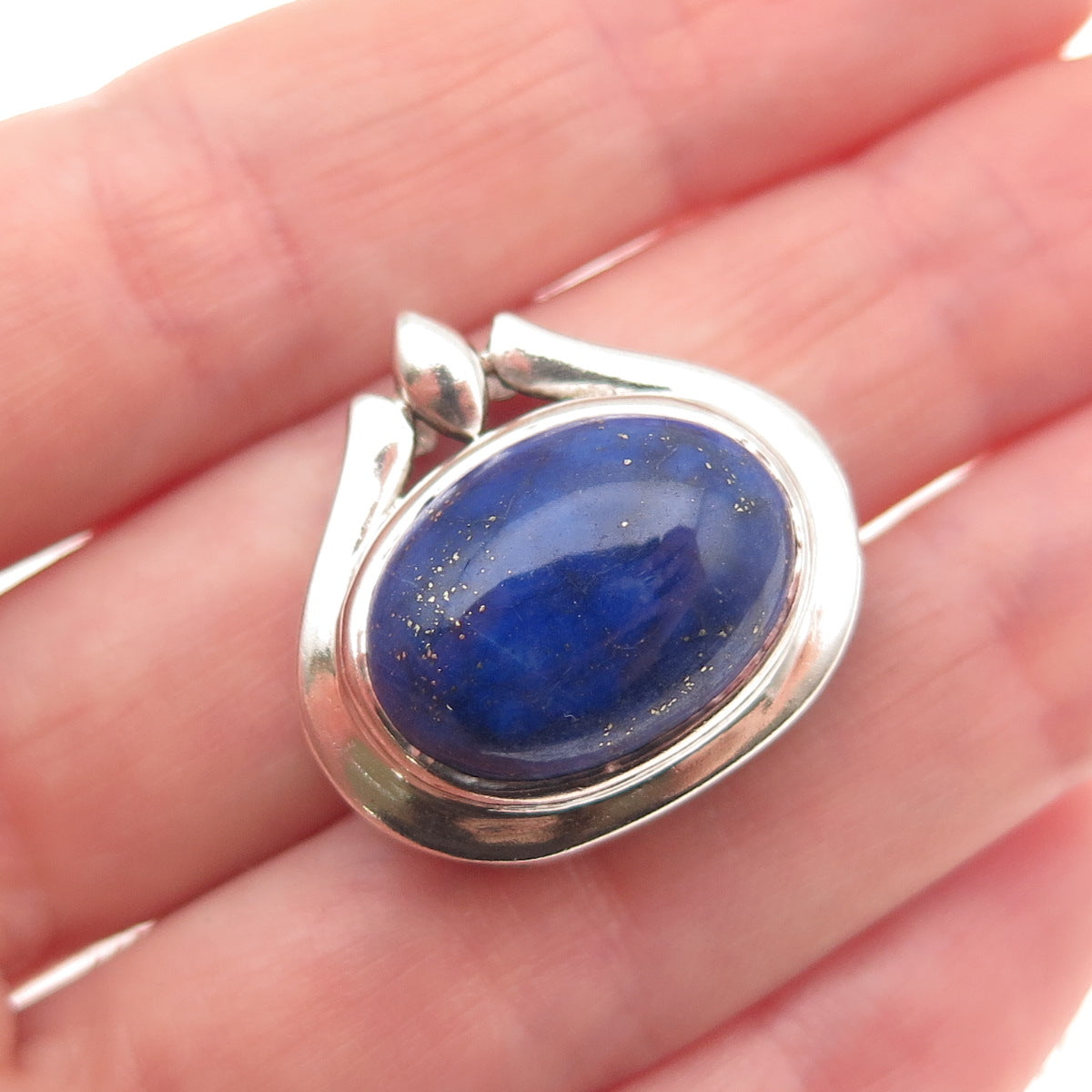 925 Sterling Silver Vintage Real Lapis Lazuli Modernist Slide Charm Pendant