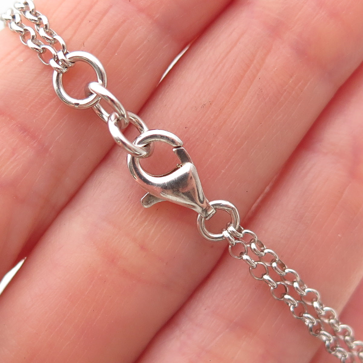 925 Sterling Silver Real Round-Cut Diamond Station 2-Row Cable Link Bracelet 7"