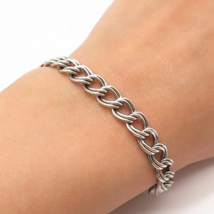 925 Sterling Silver Vintage Italy Double Cable Link Bracelet 6.75"