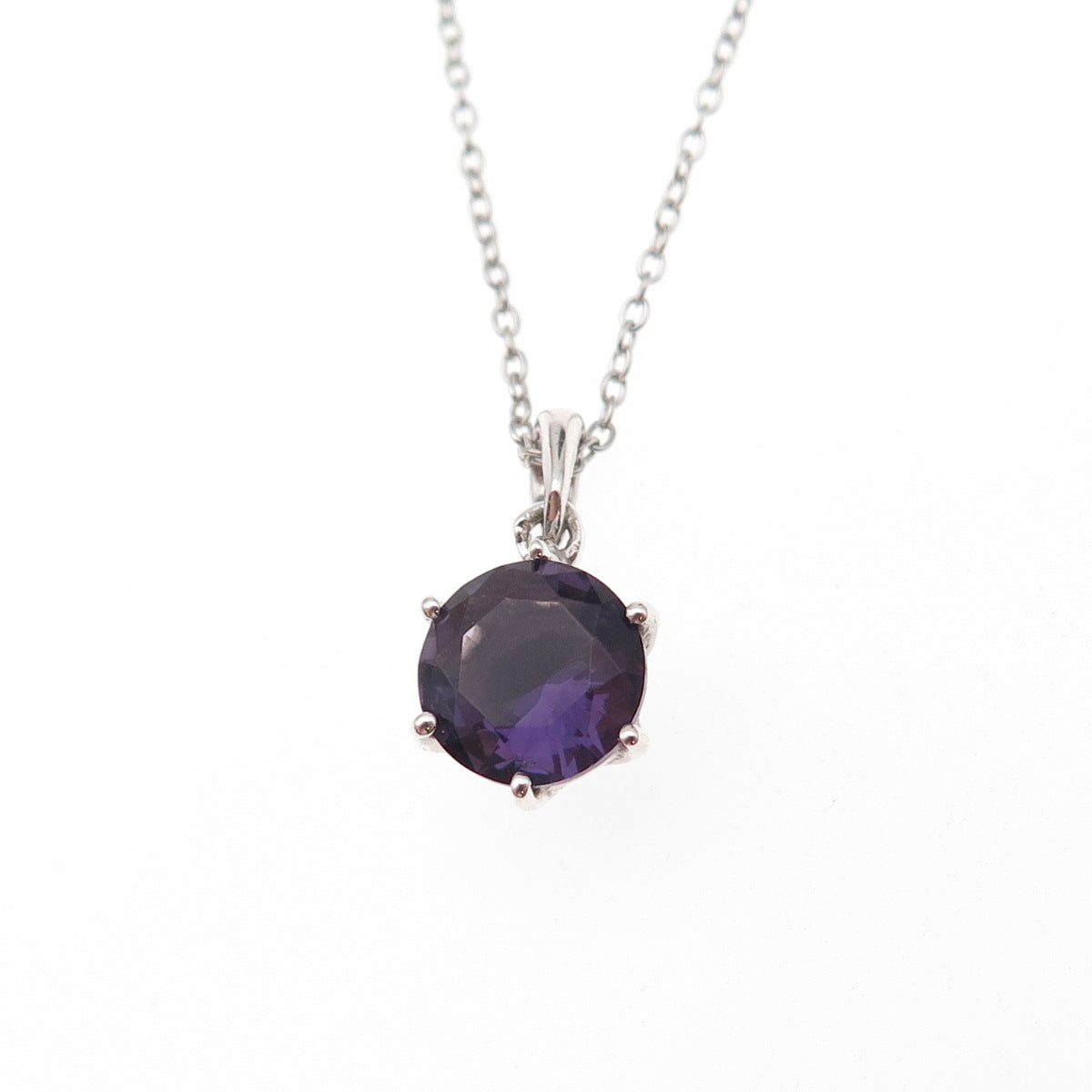 925 Sterling Silver Round-Cut Purple C Z Cable Chain Necklace 18"