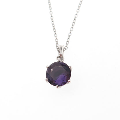 925 Sterling Silver Round-Cut Purple C Z Cable Chain Necklace 18"