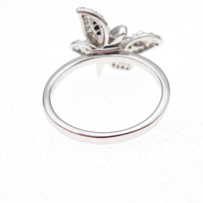 925 Sterling Silver Real Black & White Diamond Butterfly Ring Size 7