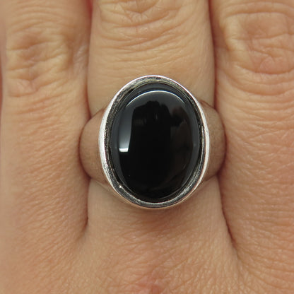 925 Sterling Silver Vintage Real Black Onyx Gemstone Ring Size 8