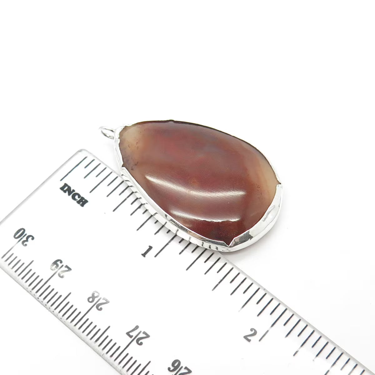925 Sterling Silver Vintage Real Large Red Agate Gemstone Pendant