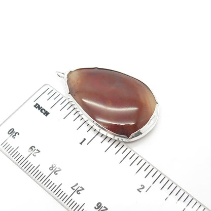 925 Sterling Silver Vintage Real Large Red Agate Gemstone Pendant