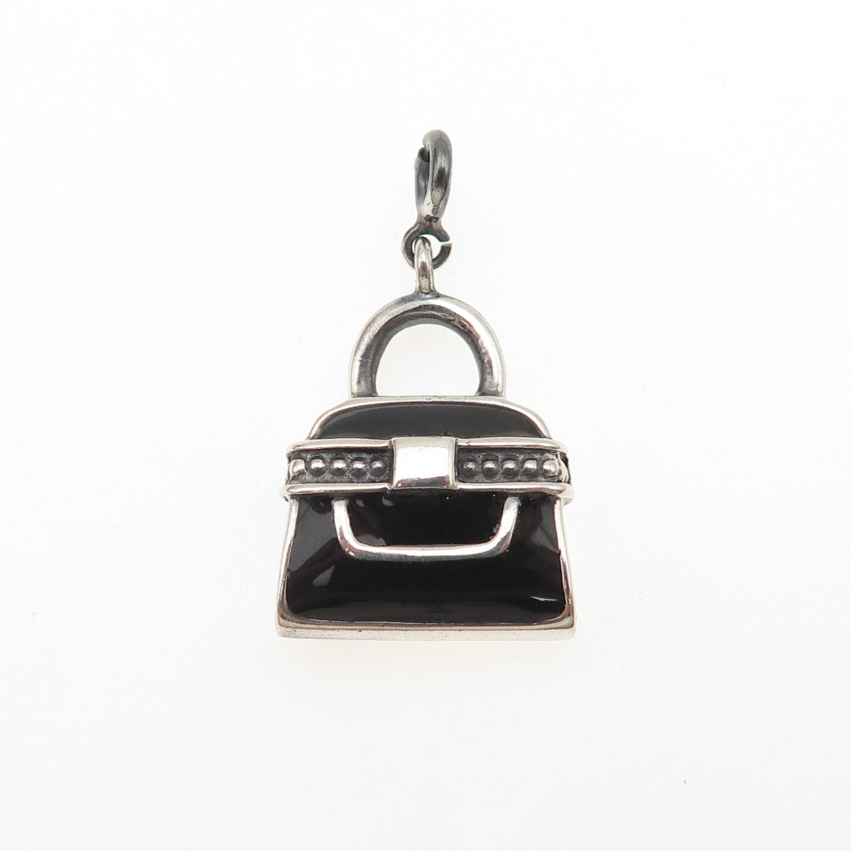 925 Sterling Silver Vintage Enamel Ladies Purse Spring Ring Lock Charm Pendant