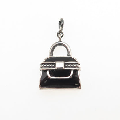 925 Sterling Silver Vintage Enamel Ladies Purse Spring Ring Lock Charm Pendant