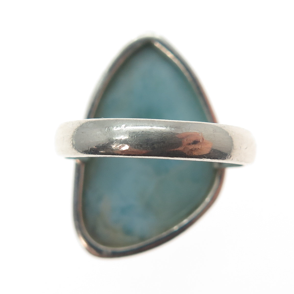 925 Sterling Silver Vintage Real Cabochon Larimar Modernist Ring Size 5