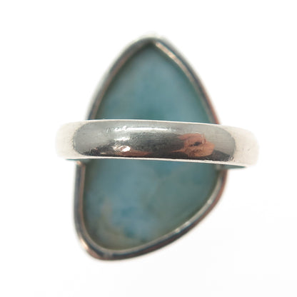 925 Sterling Silver Vintage Real Cabochon Larimar Modernist Ring Size 5
