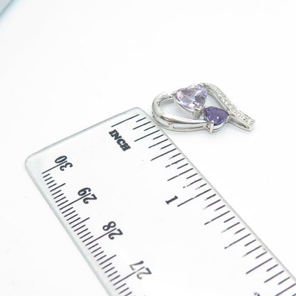 925 Sterling Silver Real White Diamond Accent & Amethyst Gem Heart Slide Pendant