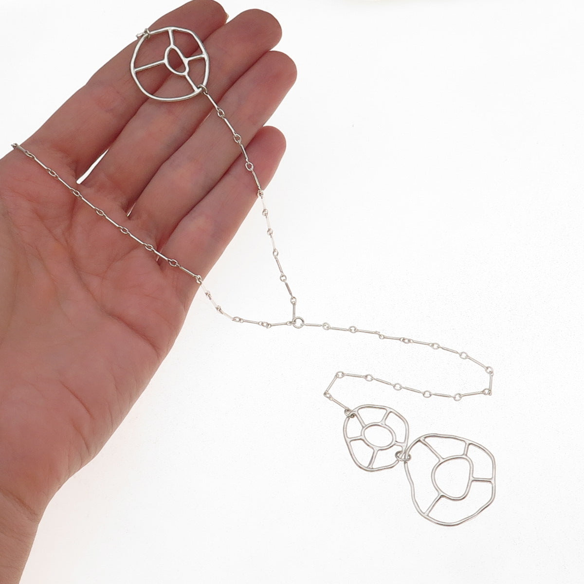 925 Sterling Silver Vintage Modernist Belly Bar Chain Necklace 20"