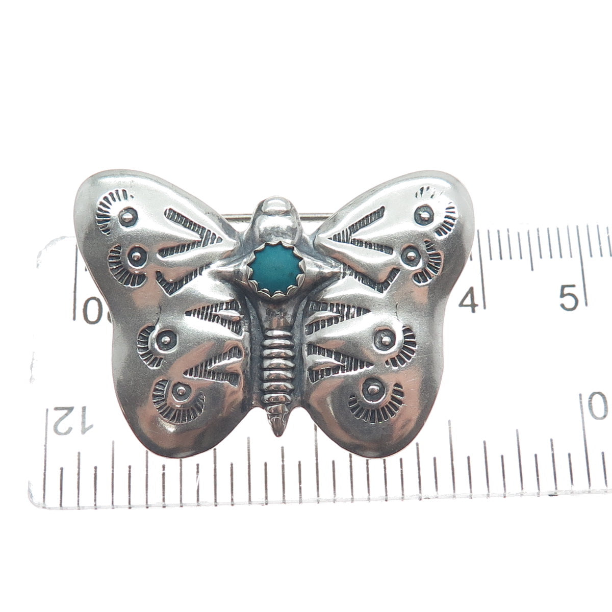 Old Pawn Sterling Silver Vintage Turquoise Butterfly Oxidized Tribal Pin Brooch
