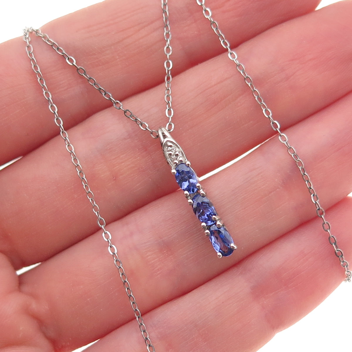 Chuck Clemency 925 Sterling Silver Real Tanzanite White Topaz Chain Necklace 20"