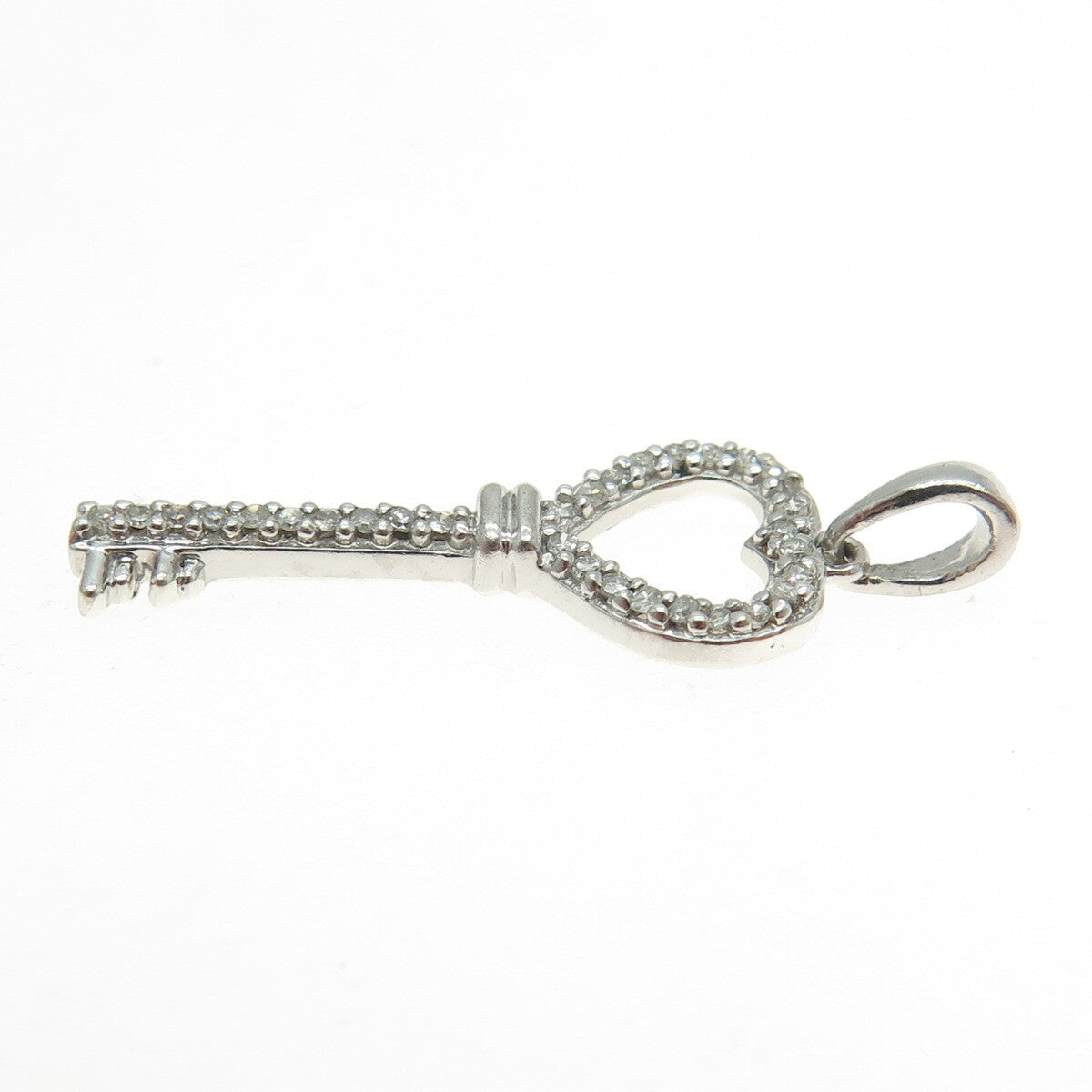 925 Sterling Silver Real Round-Cut Diamond Heart Key Minimalist Charm Pendant