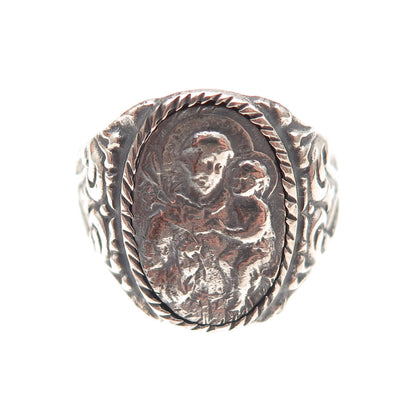 925 Sterling Silver Antique Art Deco St. Anthony Oxidized Ring Size 8.75
