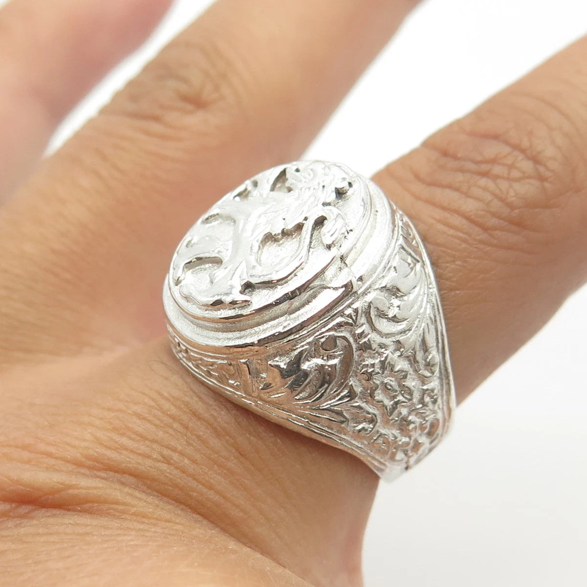925 Sterling Silver Vintage Lion Adjustable Ring Size 7.75