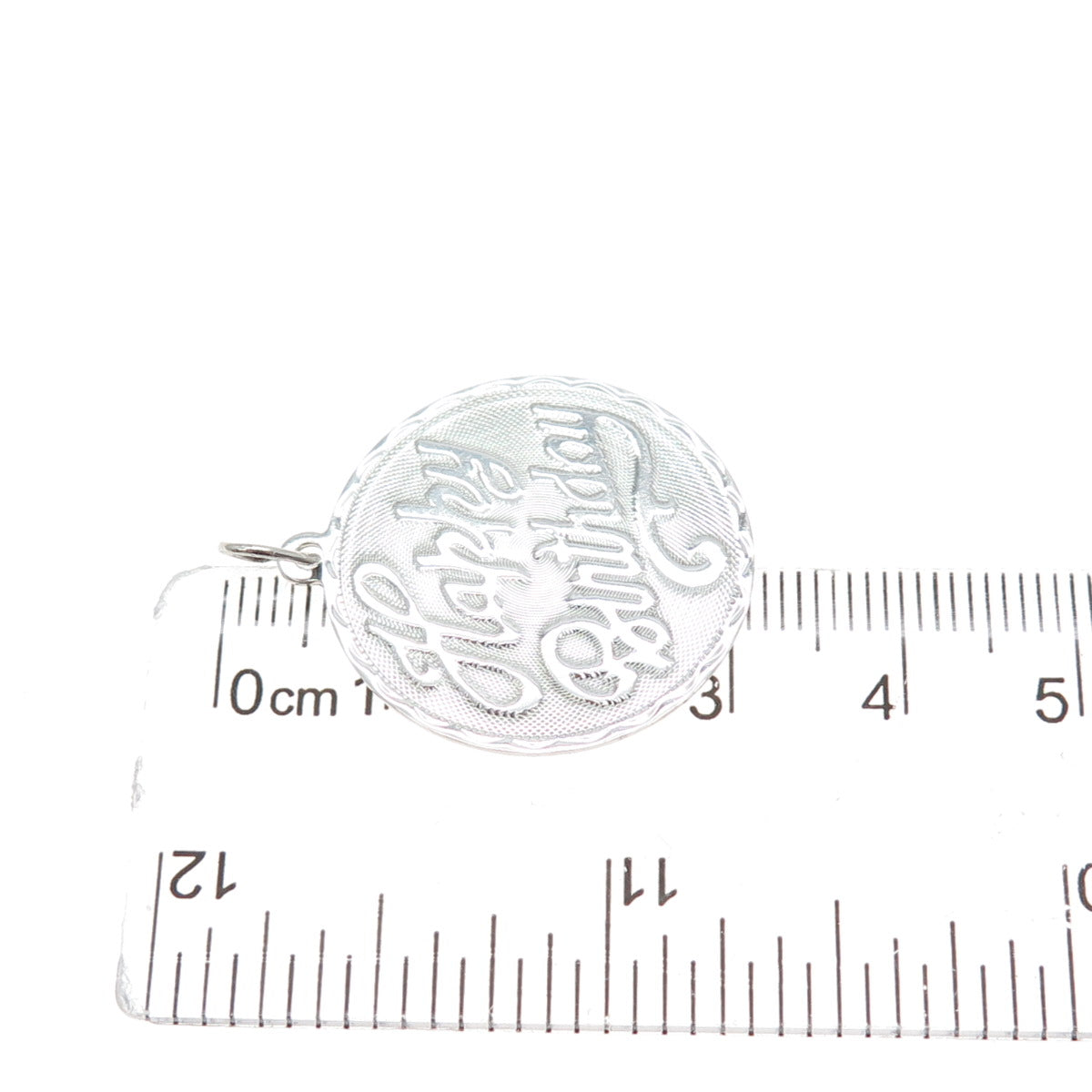 925 Sterling Silver Vintage Happy Birthday Round Tag Charm Pendant