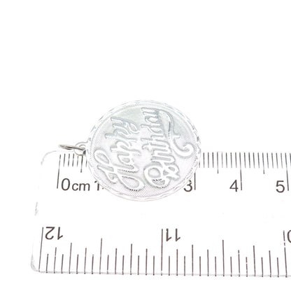 925 Sterling Silver Vintage Happy Birthday Round Tag Charm Pendant
