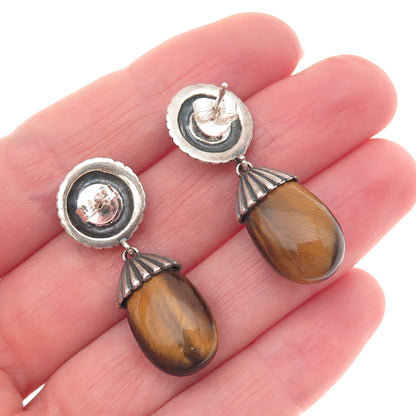 Carolyn Pollack 925 Sterling Vintage Real Tiger Eye & Carnelian Dangle Earrings
