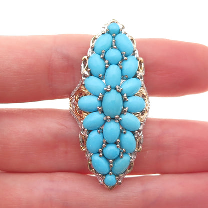 D'Joy 925 Sterling 2-Tone Real Sleeping Beauty Turquoise White Topaz Ring Size 8
