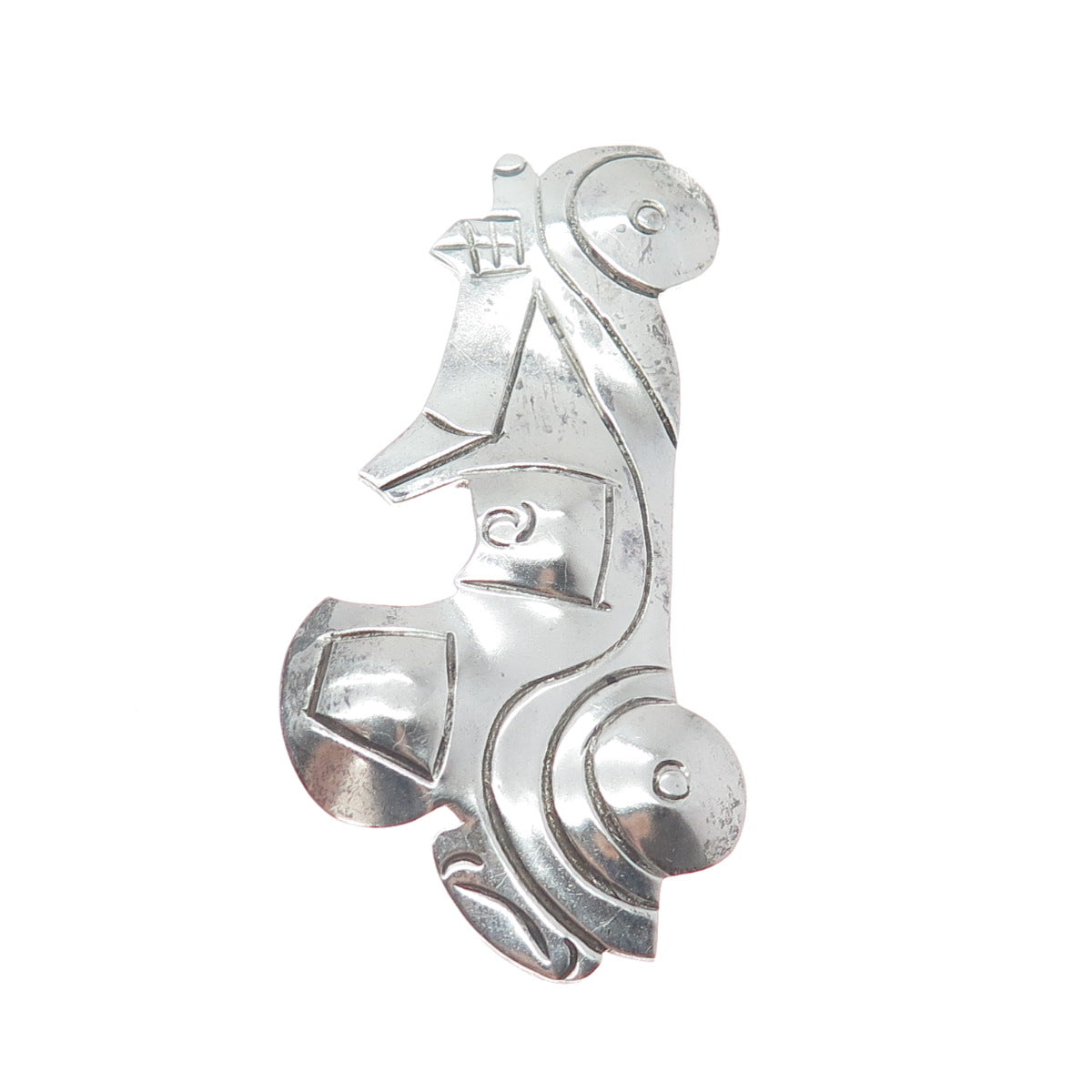 925 Sterling Silver Vintage Mexico Modernist Car Cartoon Oxidized Pin Brooch