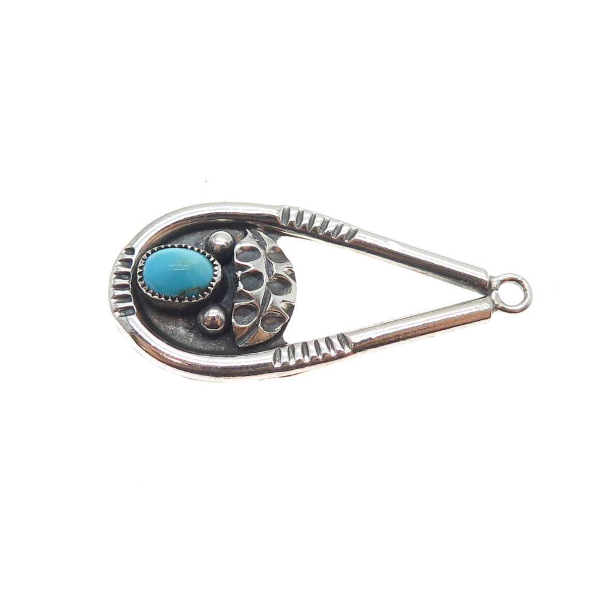 Preston Haley Navajo Old Pawn Sterling Silver Vintage Turquoise Teardrop Pendant