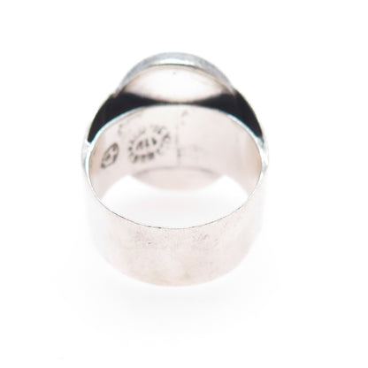 925 Sterling Silver Vintage Mexico Real Lace Agate Modernist Ring Size 7