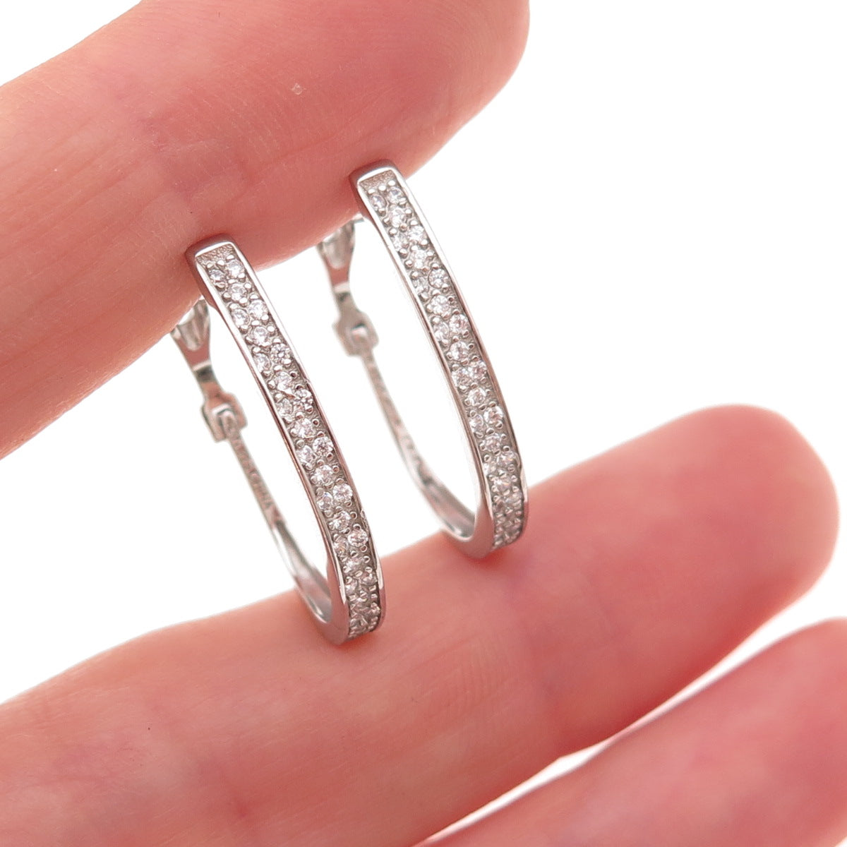 Han 925 Sterling Silver Round-Cut C Z Hoop Earrings